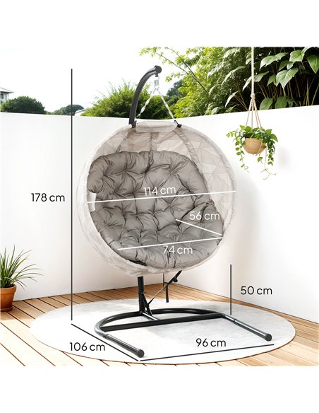 Outsunny Hanging Egg Chair Outdoor Indoor Garden Swing Chair with Folding Basket, Garden Hanging Chair with Stand, Thickened Cus - pic 118013 | FastDaddyshop