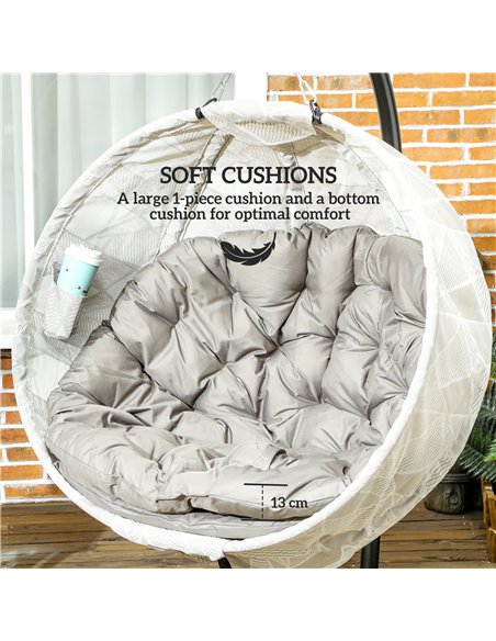 Outsunny Hanging Egg Chair Outdoor Indoor Garden Swing Chair with Folding Basket, Garden Hanging Chair with Stand, Thickened Cus - pic 118014 | FastDaddyshop