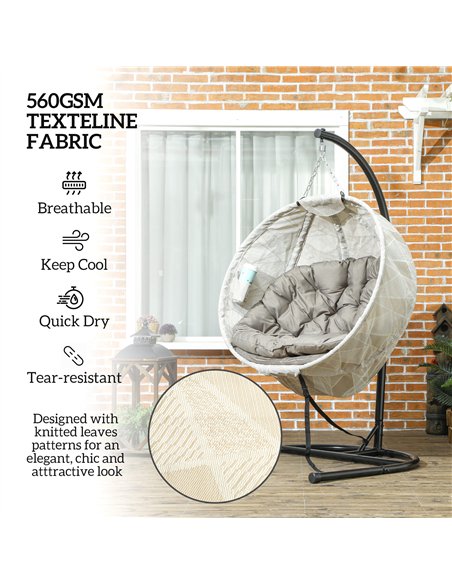 Outsunny Hanging Egg Chair Outdoor Indoor Garden Swing Chair with Folding Basket, Garden Hanging Chair with Stand, Thickened Cus - pic 118015 | FastDaddyshop