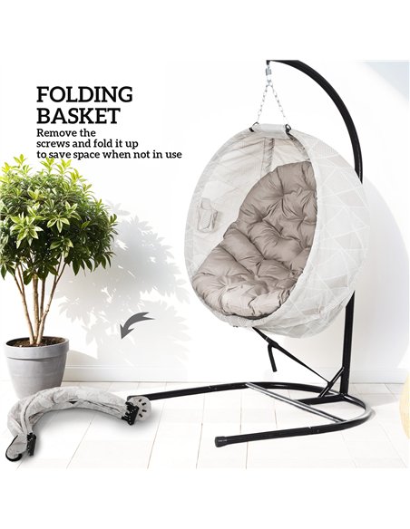 Outsunny Hanging Egg Chair Outdoor Indoor Garden Swing Chair with Folding Basket, Garden Hanging Chair with Stand, Thickened Cus - pic 118016 | FastDaddyshop