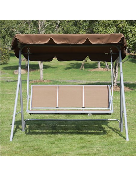 Outsunny Metal Swing Chair Garden Hammock Bench 3 Seater Rock Shelter Brown - pic 11802 | FastDaddyshop