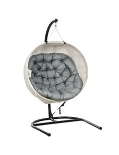 Outsunny Hanging Egg Chair Outdoor Indoor Garden Swing Chair with Folding Basket, Garden Hanging Chair with Stand, Thickened Cus