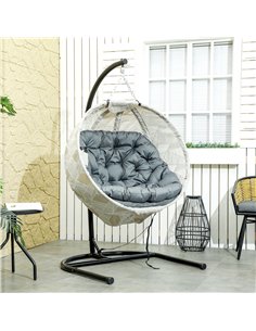 Outsunny Hanging Egg Chair Outdoor Indoor Garden Swing Chair with Folding Basket, Garden Hanging Chair with Stand, Thickened Cus 2