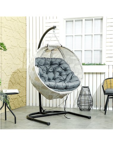 Outsunny Hanging Egg Chair Outdoor Indoor Garden Swing Chair with Folding Basket, Garden Hanging Chair with Stand, Thickened Cus