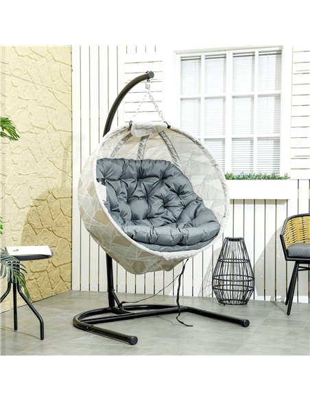 Outsunny Hanging Egg Chair Outdoor Indoor Garden Swing Chair with Folding Basket, Garden Hanging Chair with Stand, Thickened Cus - pic 118021 | FastDaddyshop