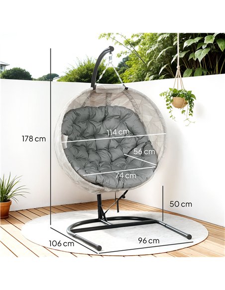 Outsunny Hanging Egg Chair Outdoor Indoor Garden Swing Chair with Folding Basket, Garden Hanging Chair with Stand, Thickened Cus - pic 118022 | FastDaddyshop