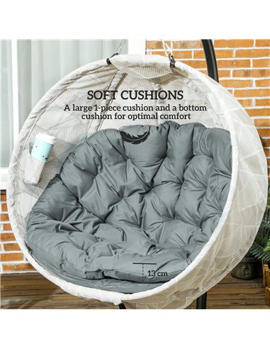 Outsunny Hanging Egg Chair Outdoor Indoor Garden Swing Chair with Folding Basket, Garden Hanging Chair with Stand, Thickened Cus