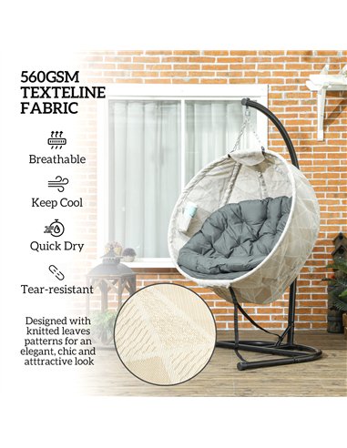 Outsunny Hanging Egg Chair Outdoor Indoor Garden Swing Chair with Folding Basket, Garden Hanging Chair with Stand, Thickened Cus
