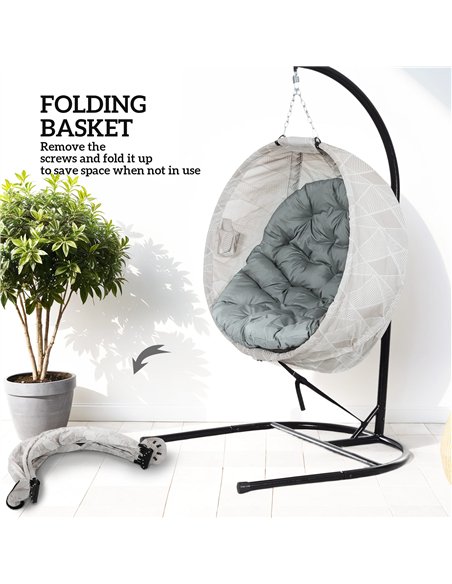 Outsunny Hanging Egg Chair Outdoor Indoor Garden Swing Chair with Folding Basket, Garden Hanging Chair with Stand, Thickened Cus - pic 118025 | FastDaddyshop