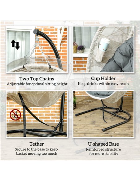 Outsunny Hanging Egg Chair Outdoor Indoor Garden Swing Chair with Folding Basket, Garden Hanging Chair with Stand, Thickened Cus - pic 118026 | FastDaddyshop