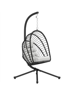 Outsunny Outdoor PE Rattan Swing Chair with Cushion, Garden Foldable Basket Patio Hanging Egg Chair with Metal Stand, Headrest, 