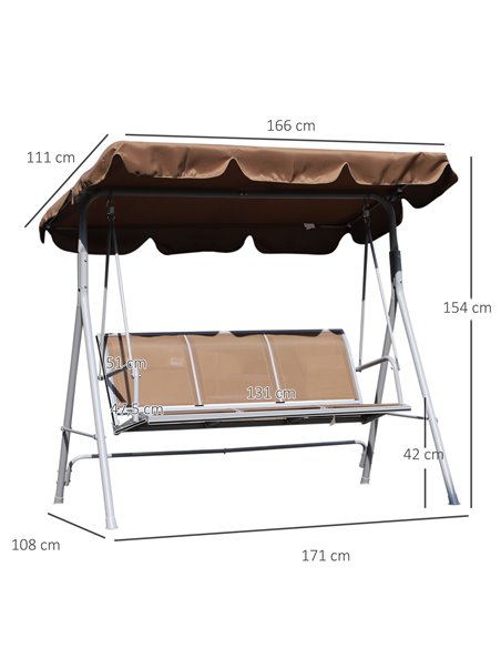 Outsunny Metal Swing Chair Garden Hammock Bench 3 Seater Rock Shelter Brown - pic 11803 | FastDaddyshop