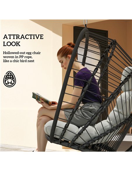 Outsunny Outdoor PE Rattan Swing Chair with Cushion, Garden Foldable Basket Patio Hanging Egg Chair with Metal Stand, Headrest,  - pic 118034 | FastDaddyshop