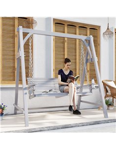 Outsunny 2 Seater Garden Swing Seat Larch Wood Swing Chair Hammock Bench Lounger - Grey 2