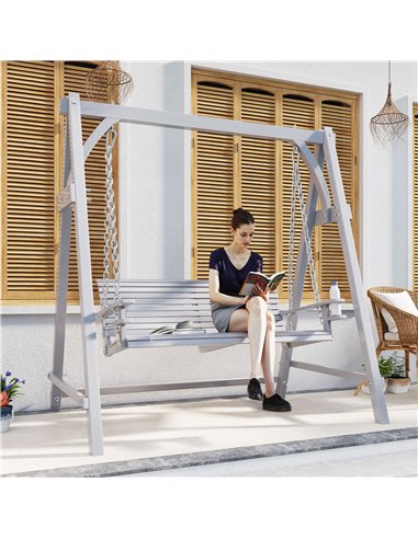 Outsunny 2 Seater Garden Swing Seat Larch Wood Swing Chair Hammock Bench Lounger - Grey