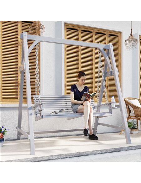 Outsunny 2 Seater Garden Swing Seat Larch Wood Swing Chair Hammock Bench Lounger - Grey - pic 118039 | FastDaddyshop
