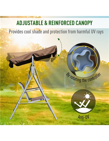 Outsunny Metal Swing Chair Garden Hammock Bench 3 Seater Rock Shelter Brown - pic 11804 | FastDaddyshop