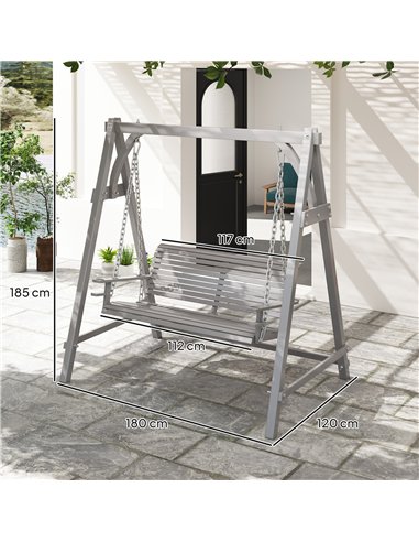 Outsunny 2 Seater Garden Swing Seat Larch Wood Swing Chair Hammock Bench Lounger - Grey