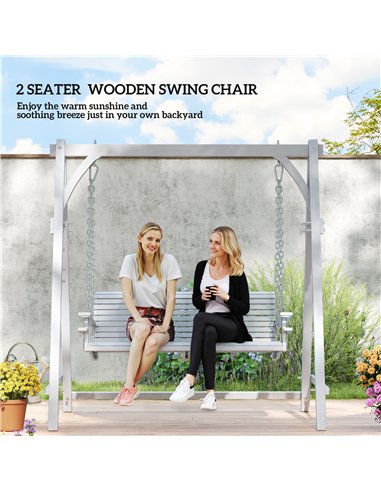 Outsunny 2 Seater Garden Swing Seat Larch Wood Swing Chair Hammock Bench Lounger - Grey