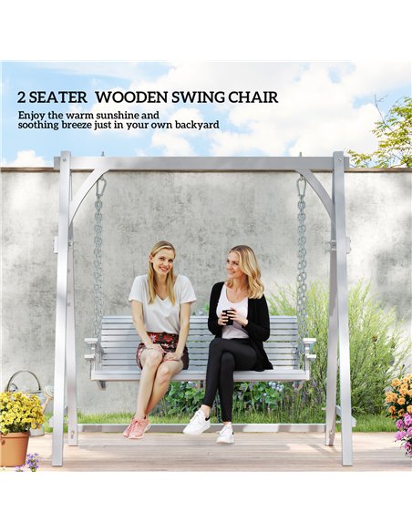 Outsunny 2 Seater Garden Swing Seat Larch Wood Swing Chair Hammock Bench Lounger - Grey - pic 118041 | FastDaddyshop