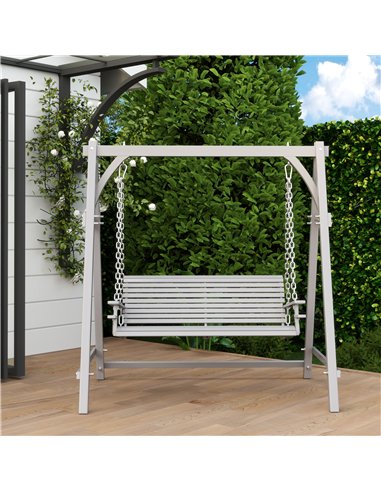 Outsunny 2 Seater Garden Swing Seat Larch Wood Swing Chair Hammock Bench Lounger - Grey