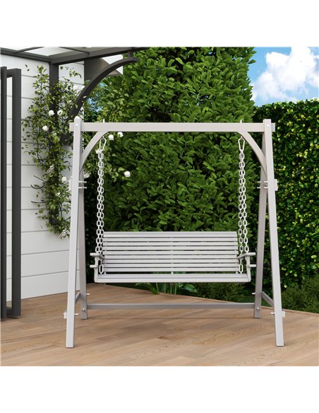Outsunny 2 Seater Garden Swing Seat Larch Wood Swing Chair Hammock Bench Lounger - Grey - pic 118044 | FastDaddyshop