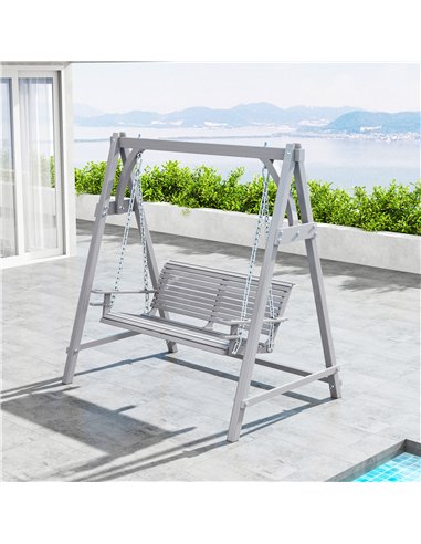 Outsunny 2 Seater Garden Swing Seat Larch Wood Swing Chair Hammock Bench Lounger - Grey