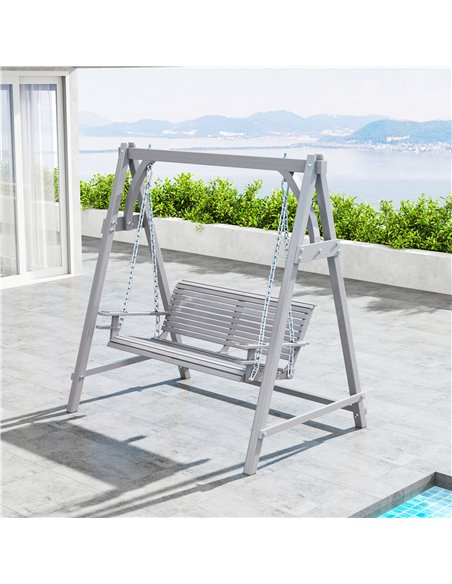 Outsunny 2 Seater Garden Swing Seat Larch Wood Swing Chair Hammock Bench Lounger - Grey - pic 118046 | FastDaddyshop