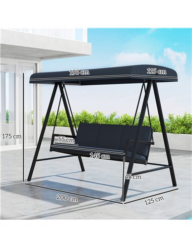 Outsunny Three-Seat Garden Swing Chair, with Adjustable Canopy - Dark Grey