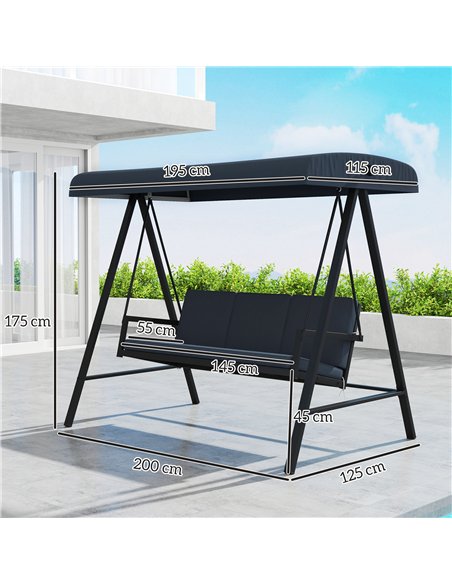 Outsunny Three-Seat Garden Swing Chair, with Adjustable Canopy - Dark Grey - pic 118049 | FastDaddyshop