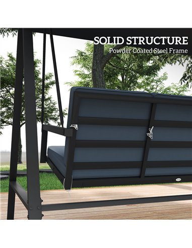 Outsunny Three-Seat Garden Swing Chair, with Adjustable Canopy - Dark Grey