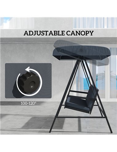 Outsunny Three-Seat Garden Swing Chair, with Adjustable Canopy - Dark Grey