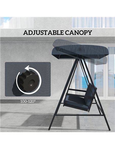Outsunny Three-Seat Garden Swing Chair, with Adjustable Canopy - Dark Grey - pic 118052 | FastDaddyshop
