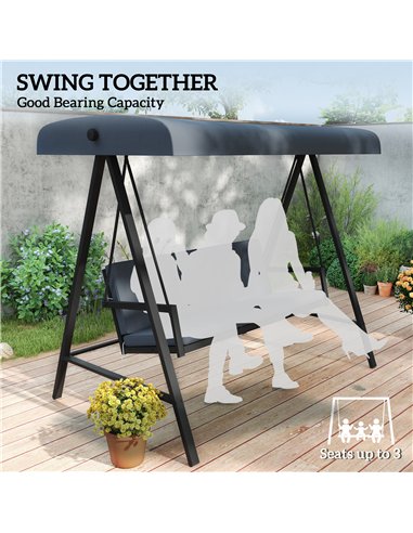 Outsunny Three-Seat Garden Swing Chair, with Adjustable Canopy - Dark Grey
