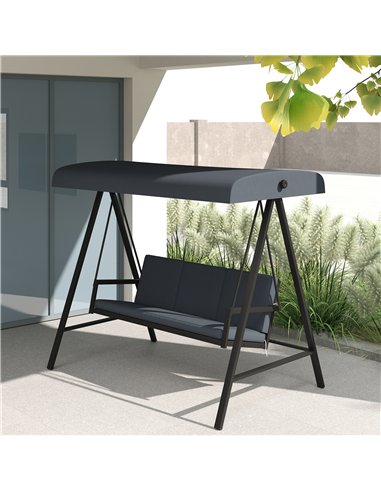 Outsunny Three-Seat Garden Swing Chair, with Adjustable Canopy - Dark Grey