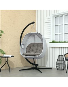 Outsunny Hanging Egg Chair Outdoor Indoor Garden Swing Chair with Folding Basket, Garden Hanging Chair with Stand, Thickened Cus 2