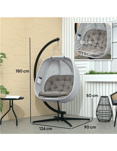 Outsunny Hanging Egg Chair Outdoor Indoor Garden Swing Chair with Folding Basket, Garden Hanging Chair with Stand, Thickened Cus - pic 118058 | FastDaddyshop