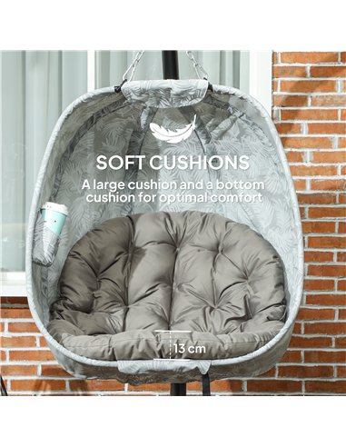 Outsunny Hanging Egg Chair Outdoor Indoor Garden Swing Chair with Folding Basket, Garden Hanging Chair with Stand, Thickened Cus