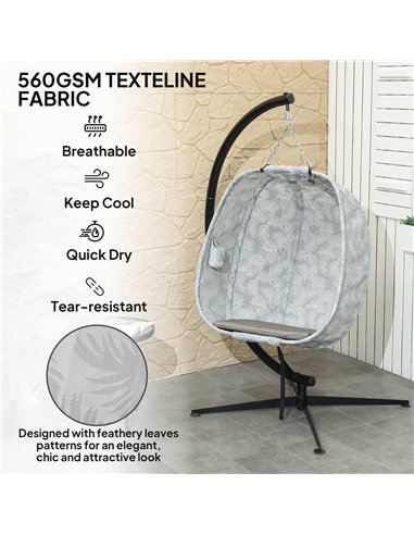 Outsunny Hanging Egg Chair Outdoor Indoor Garden Swing Chair with Folding Basket, Garden Hanging Chair with Stand, Thickened Cus