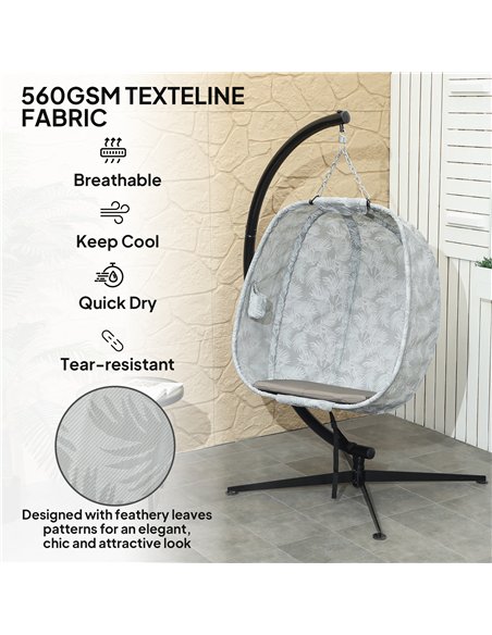 Outsunny Hanging Egg Chair Outdoor Indoor Garden Swing Chair with Folding Basket, Garden Hanging Chair with Stand, Thickened Cus - pic 118060 | FastDaddyshop