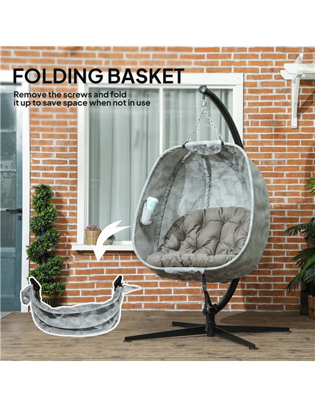 Outsunny Hanging Egg Chair Outdoor Indoor Garden Swing Chair with Folding Basket, Garden Hanging Chair with Stand, Thickened Cus - pic 118061 | FastDaddyshop