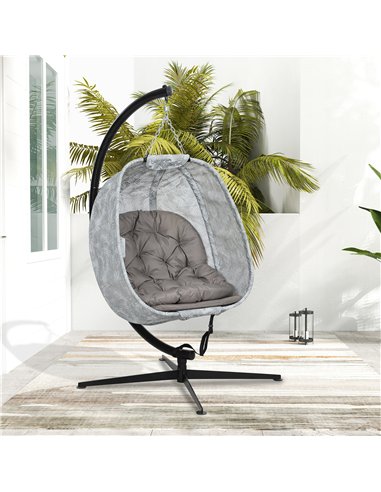 Outsunny Hanging Egg Chair Outdoor Indoor Garden Swing Chair with Folding Basket, Garden Hanging Chair with Stand, Thickened Cus