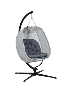 Outsunny Hanging Egg Chair Outdoor Indoor Garden Swing Chair with Folding Basket, Garden Hanging Chair with Stand, Thickened Cus