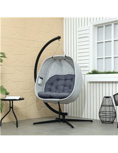 Outsunny Hanging Egg Chair Outdoor Indoor Garden Swing Chair with Folding Basket, Garden Hanging Chair with Stand, Thickened Cus 2