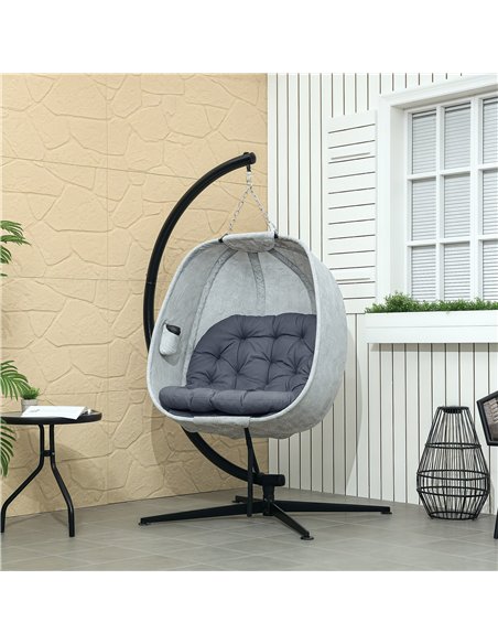Outsunny Hanging Egg Chair Outdoor Indoor Garden Swing Chair with Folding Basket, Garden Hanging Chair with Stand, Thickened Cus - pic 118066 | FastDaddyshop