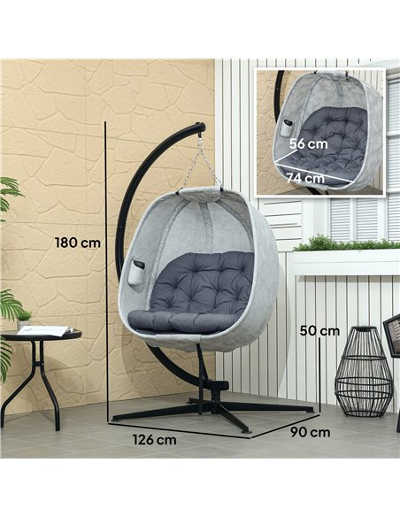 Outsunny Hanging Egg Chair Outdoor Indoor Garden Swing Chair with Folding Basket, Garden Hanging Chair with Stand, Thickened Cus - pic 118067 | FastDaddyshop