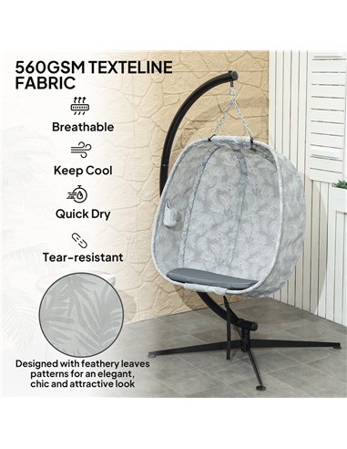 Outsunny Hanging Egg Chair Outdoor Indoor Garden Swing Chair with Folding Basket, Garden Hanging Chair with Stand, Thickened Cus
