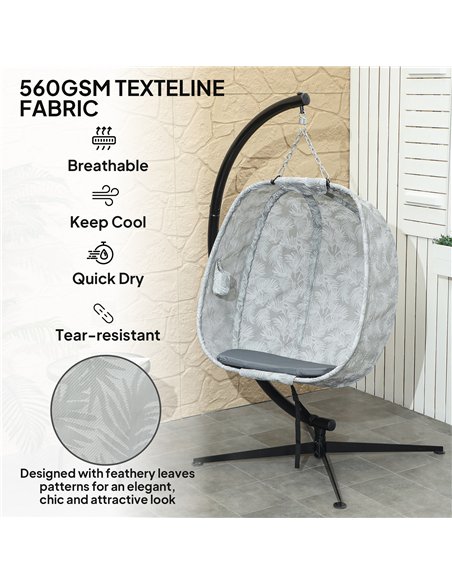 Outsunny Hanging Egg Chair Outdoor Indoor Garden Swing Chair with Folding Basket, Garden Hanging Chair with Stand, Thickened Cus - pic 118069 | FastDaddyshop