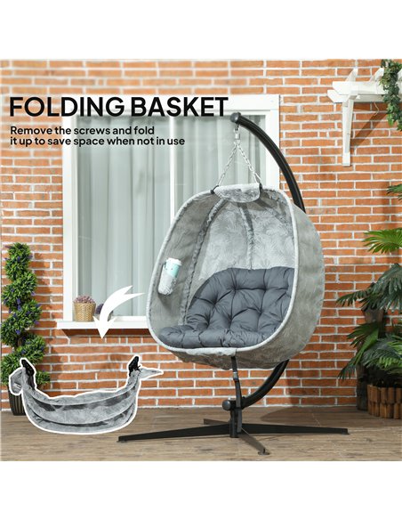 Outsunny Hanging Egg Chair Outdoor Indoor Garden Swing Chair with Folding Basket, Garden Hanging Chair with Stand, Thickened Cus - pic 118070 | FastDaddyshop