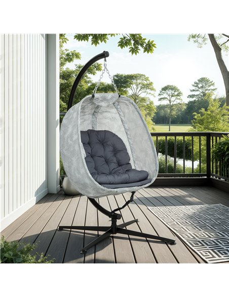 Outsunny Hanging Egg Chair Outdoor Indoor Garden Swing Chair with Folding Basket, Garden Hanging Chair with Stand, Thickened Cus - pic 118072 | FastDaddyshop
